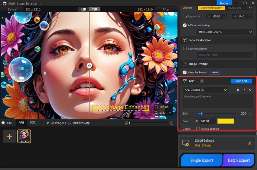 Aiarty Image Enhancer Add Text