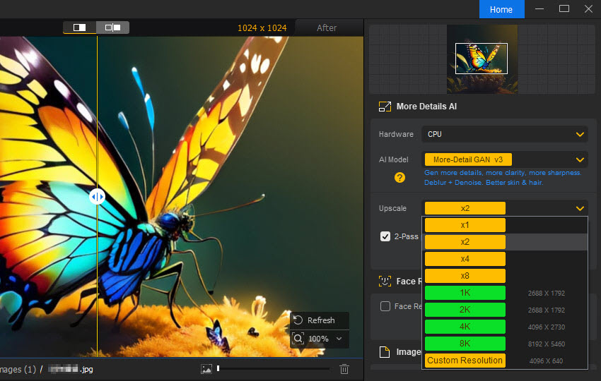 Aiarty Image Enhancer Choose Resolution